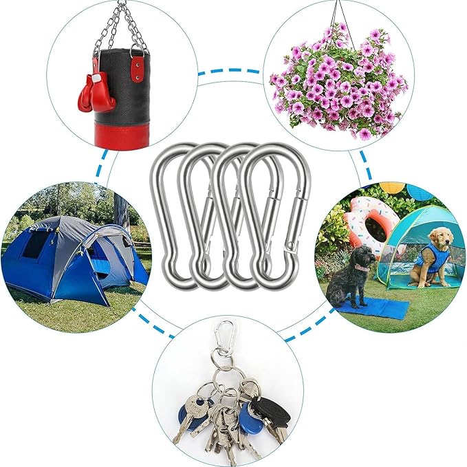 Spring Snap Hooks M5 M6 M8 M10 Carabiner Heavy Duty Carabiner Clips Galvanized Steel Quick Links Caribiniers Hammocks Hooks for Camping Hiking Outdoor Swing Pet Leash Gym-StrideForce Fitness