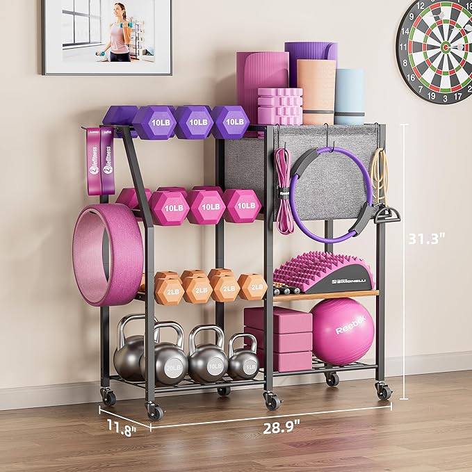 Dumbbell Rack for Kettlebell Dumber,Weight Rack Stand with Yoga Mat Holder,Home Gym Storage Rack for Gym Equipment Accessories,Workout Equipment Storage Organizer,Gym Essentials Yoga Gifts for Women-StrideForce Fitness