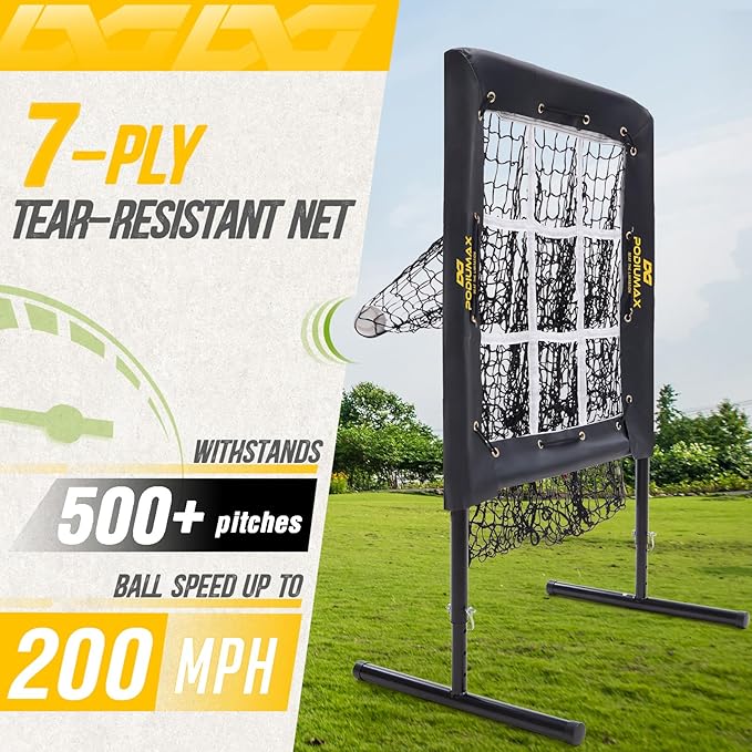 PodiuMax Baseball Pitching Net, 9 Hole Pitching Net with Strike Zone, 5 Adjustable Heights Baseball Throwing Net for All Ages, Heavey Duty Solo Trainer with Carry Bag for Backyard Practice-StrideForce Fitness