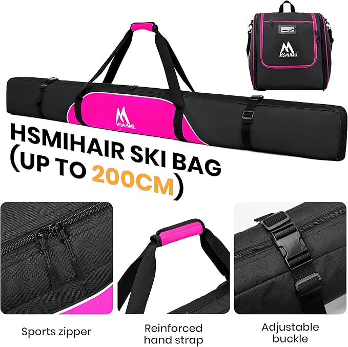 Ski Bag and Ski Boot Bag Combo-Padding Skis Bag for Air Travel,Water Proof Ski Boot Bag Fits for Skis Up to 200 CM and Boots Up To Size US13,Adults Ski Travel Bag-StrideForce Fitness