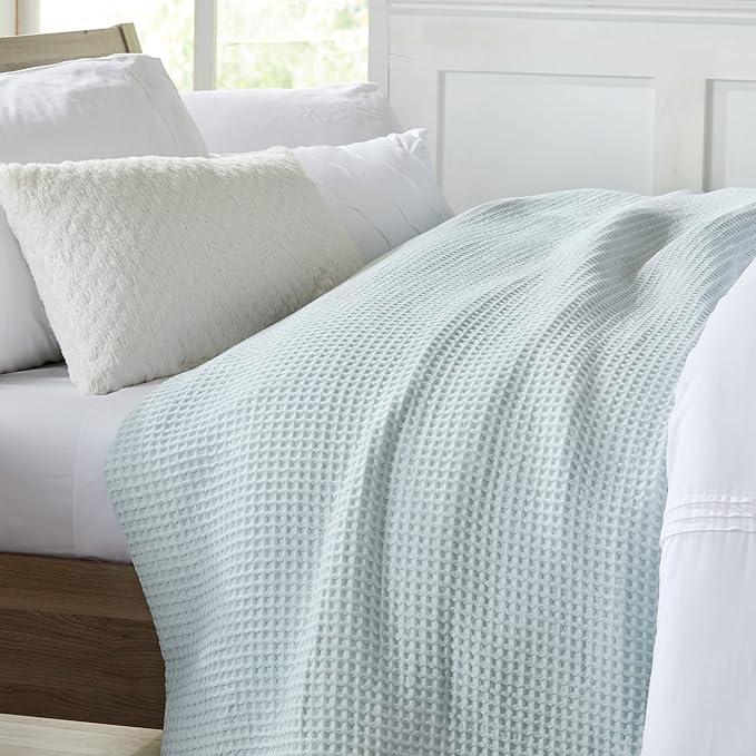 100% Cotton Waffle Weave Bed Blanket | Soft, Breathable, and Lightweight Blanket for All-Season | Perfect for Layering | Brielle Collection (King, ICY Blue)-StrideForce Fitness