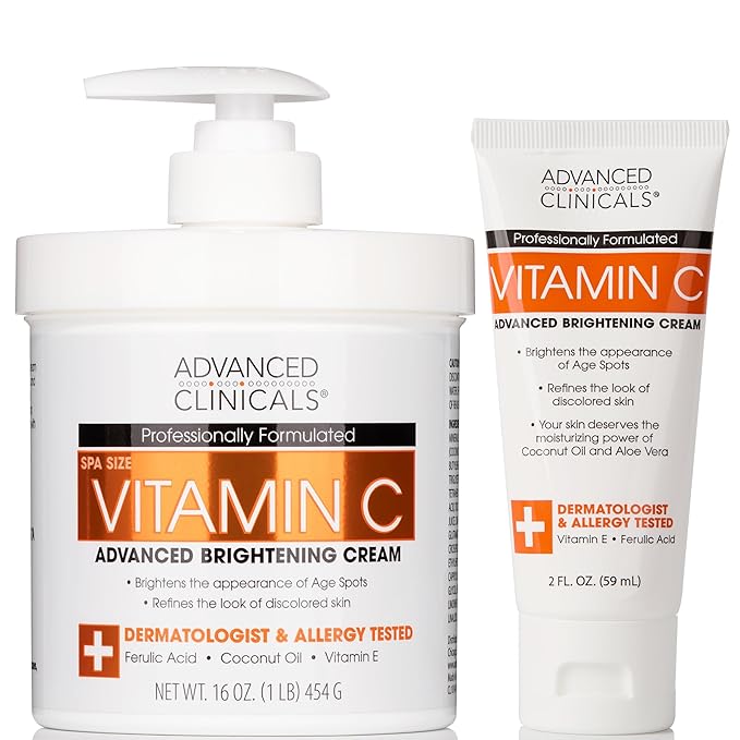 Advanced Clinicals Vitamin C Cream Visibly Brightening Body Lotion | Vitamin C Moisturizer Skin Care Body Cream For Women & Men Visibly Improves Look Of Dark Spots & Uneven Skin Tone, W/Travel Size-StrideForce Fitness