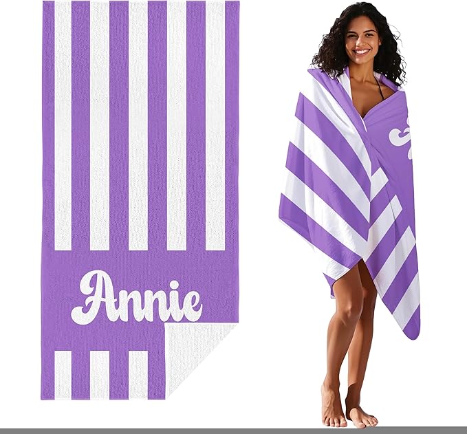 JML Personalized Beach Towel with Name, Custom Cabana Stripe Beach Towel, Customized Microfiber Pool Towel, Quick Dry & Absorbent Swim Towel for Adult,Mother's Day, Birthday, Summer Holiday,Vacation-StrideForce Fitness