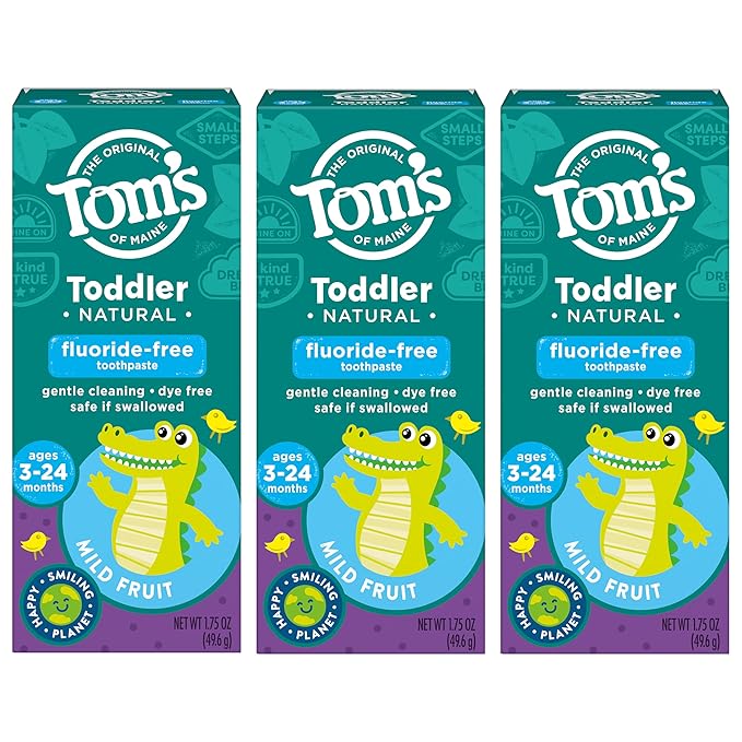 Tom's of Maine Fluoride-Free Toddler Training Toothpaste, Mild Fruit, 1.75 oz. 3-Pack (Packaging May Vary)