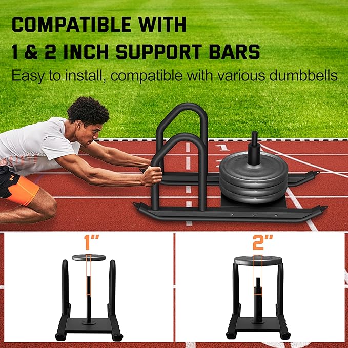 Weight Sled for Training, Heavy Duty 500 LBS Pull Push Sled for Outdoor, Indoor, Football, Durable Steel Weighted Sled, Compatible with 1" & 2" Weight Plate, Frame with Adjustable Reflective Stripe Vest-StrideForce Fitness
