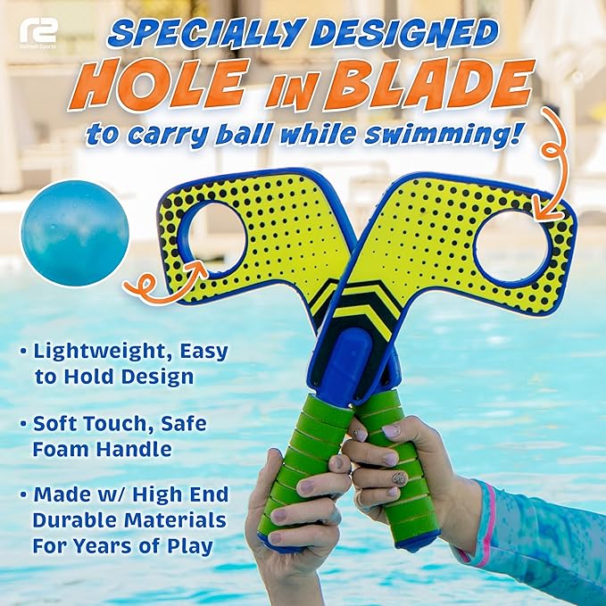 Fun Mini Hockey Sticks Game - Play at the Pool & Beach or in Home - For Kids & Adults All Ages - Use The Floating Soft Paddles to Shoot the Water Skipping Balls - Comes With 2 Sticks & 2 Balls-StrideForce Fitness