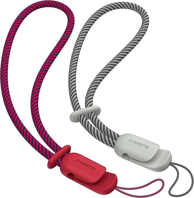 SURPHY 2 Pack Phone Lanyard for Cellphone Case, Phone Wrist Strap for Case, Cellphone Strap with 2-Color Braided, Charm Wrist Lanyard for Women and Men, Red & Gray
