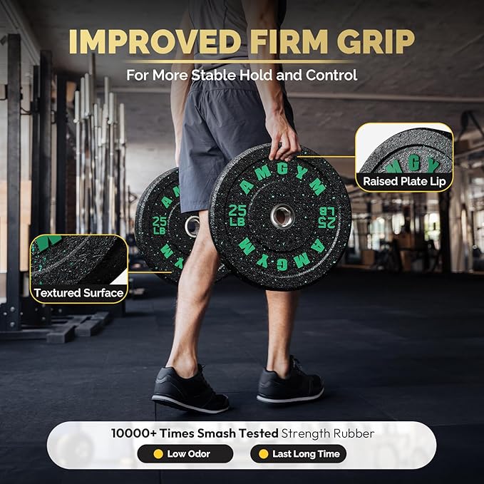 2 Inch Bumper Plates，10-500lbs，Barbell Rubber Olympic Weight Plates Set for Home Gym, Strength Training & Weight Lifting, Multiple Options Colors-StrideForce Fitness