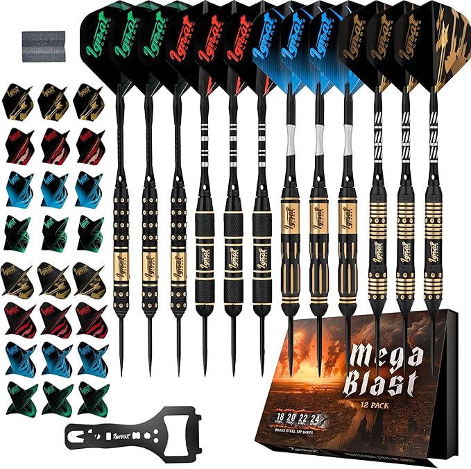 IgnatGames Premium Steel Tip Darts – 3/6/12 Pack Brass Barrels with Aluminum Shafts, 16 GlideXPro Flight Set, Tool Kit & Giftable Case-StrideForce Fitness