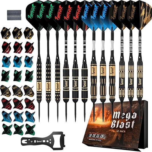 IgnatGames Premium Steel Tip Darts – 3/6/12 Pack Brass Barrels with Aluminum Shafts, 16 GlideXPro Flight Set, Tool Kit & Giftable Case-StrideForce Fitness