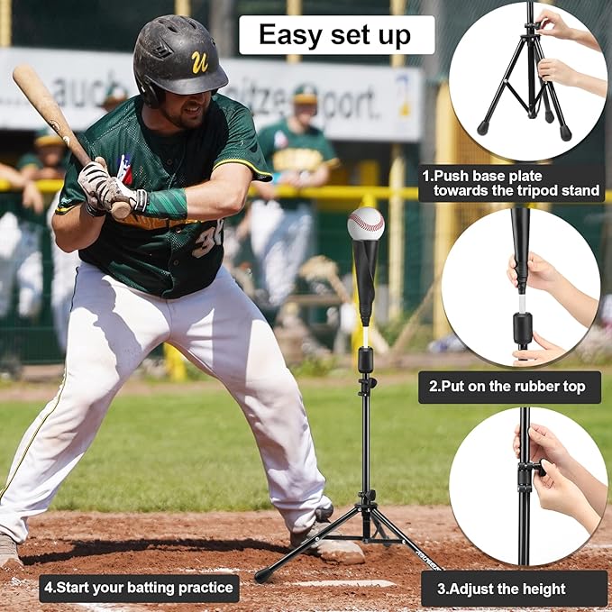 Baseball Tee Batting Tee Softball Tee Portable Travel Hitting Tee,Easy Adjustable Height,Stable Tripod Stand-StrideForce Fitness