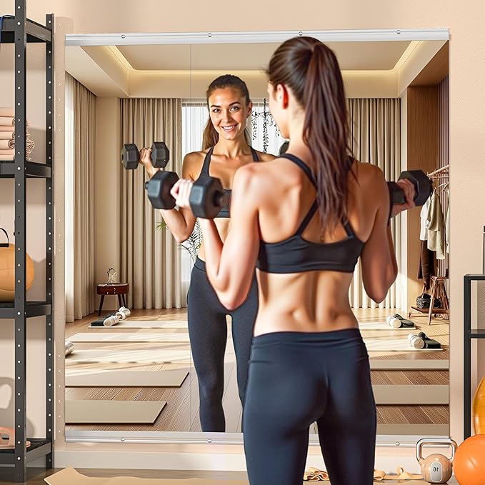 Hasipu Home Gym Mirror, 52"x17" x 3 PCS Frameless Wall Mounted Mirrors, Large Body Mirror for Home Gym, Yoga Studio, Bedroom, Silver Tempered Glass-StrideForce Fitness