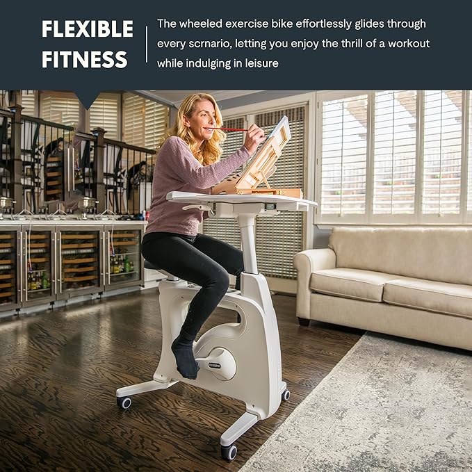 FLEXISPOT Exercise Bike with 2D Desktop, Space Saving Under Desk Bike with Removable Desk, Stationary Bikes Indoor Bikes with 300LBS Heavy Duty 8-Level Resistance Flywheel Optional LCD, V9PRO/V9MAX-StrideForce Fitness