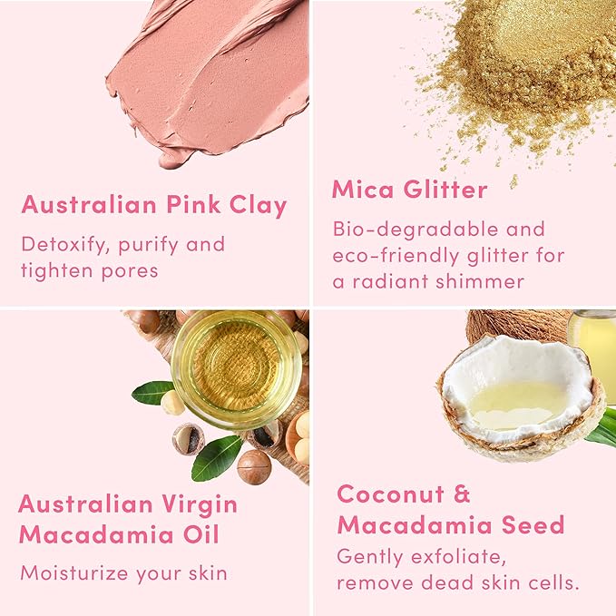 Sand & Sky Australian Pink Clay Exfoliating Body Scrub with Macadamia Oil - Smoothing Shimmer Body Polish for Cellulite Reduction, Helps with Keratosis Pilaris, 6.8 oz-StrideForce Fitness