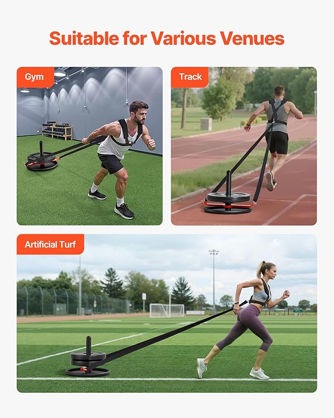 VEVOR Weight Sled, Steel Power Sled, Fitness Strength Training Sleds for Athletic Exercise Speed Improvement, Workout Fitness Equipment with Harness, Compatible with 2 in Weight Plate, Orange & Black-StrideForce Fitness