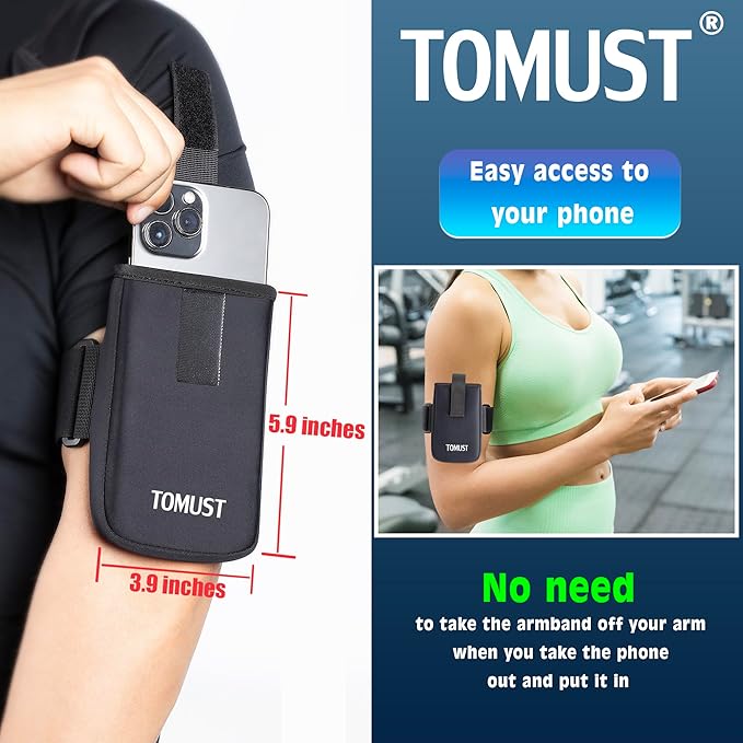 Phone Holder with Three Strap, Lightweight Arm Band with Reflective Logo, Elastic Armband Sleeve with Case Fits iPhone and Android, Use for Running, Hiking, Fitness and Workouts, Women/Men-StrideForce Fitness