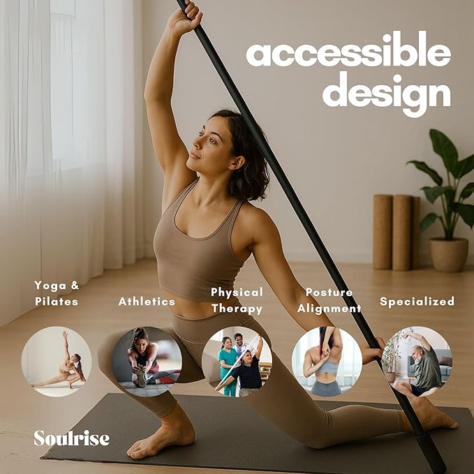 Yoga Stick for Mobility Exercise, Stretching, Pilates, Physical therapy, Fitness and other Workout - Adjustable 5 ft Pole will fix Posture, Stretch, Balance and Flexibility Training - Incl free E-book-StrideForce Fitness
