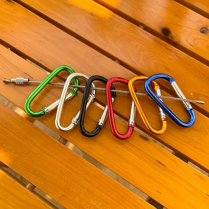30PCS Aluminum Carabiner Clips, 2" D Shape Spring Snap Hooks Carabiner with 30PCS Keyring Keychain Hook-StrideForce Fitness