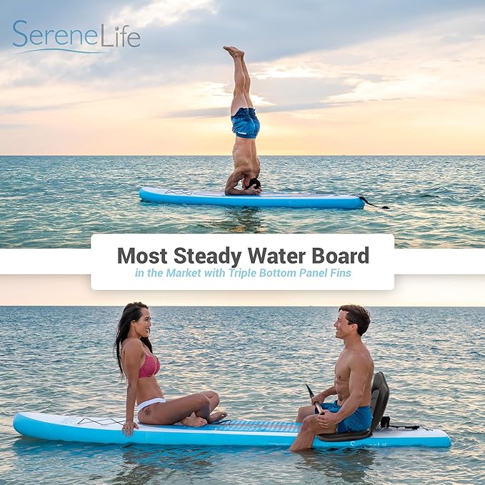SereneLife Inflatable Stand Up Paddle Board with Premium SUP Accessories – Wide Stable Design with Non-Slip EVA Deck Pad for Adults and Youth of All Skill Levels-StrideForce Fitness
