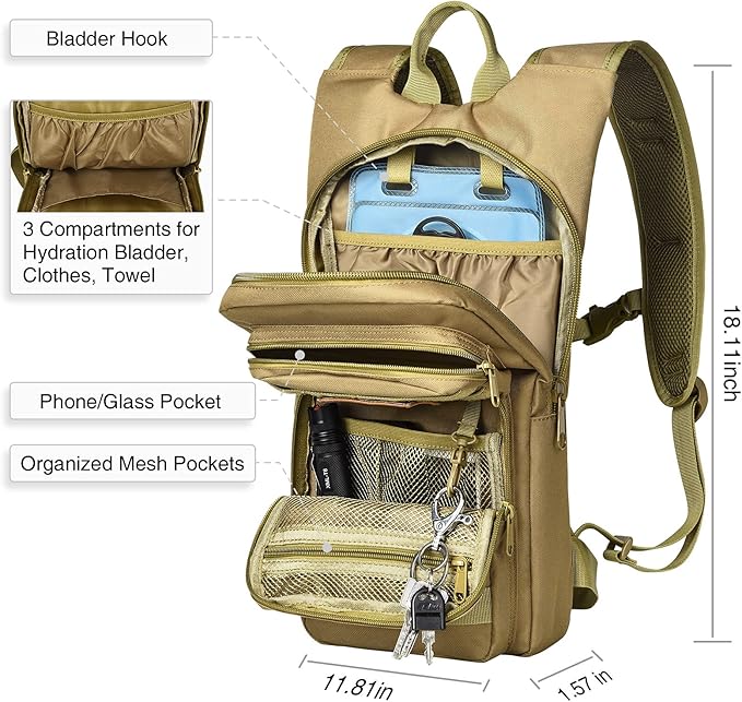 NOOLA Hydration Backpack with 3L TPU Water Bladder, Tactical Molle Water Backpack for Men Women, Hydration Pack for Hiking, Biking, Running and Climbing-StrideForce Fitness