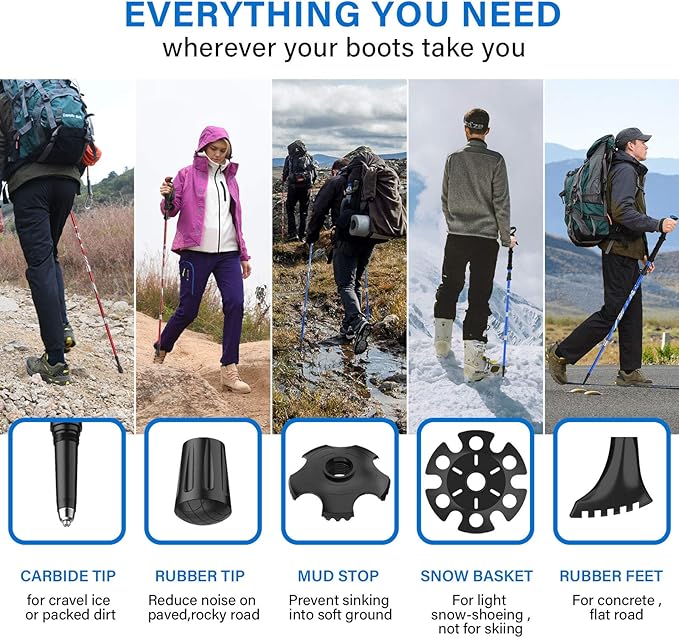 BISINNA Collapsible Trekking Hiking Poles- 2 Pack Folding Aluminum Walking Sticks with Quick Lock System 4 Season Accessories,Telescopic, Adjustable, Lightweight for Men Women-StrideForce Fitness