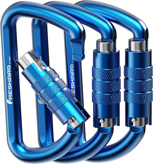 FresKaro 3inch 12kN-2698lbs Auto Locking Carabiner Clips, Solid D Shape, Heavy Duty 7075 Aluminum, Lightweight 1.09oz, Rust Proof, for Hammock, Hiking, Dog Leash, Keychain etc., Multi-Colors-StrideForce Fitness