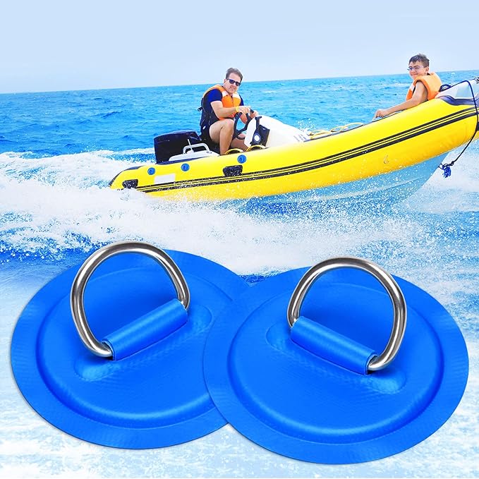 TOBWOLF 6 Pack Stainless Steel D-Ring Patch for Inflatable Boat Kayak Dinghy SUP, D-Ring PVC Patch Stand-Up Paddleboard Canoe Rafting Accessories, NO Glue Included-StrideForce Fitness