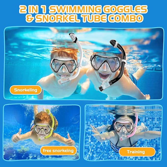 Snorkeling Gear, Dry Snorkel Set180° Panoramic Wide View,Anti-Fog Scuba Diving Mask, Professional Snorkeling Gear for Free Breathing, Swimming, Diving-StrideForce Fitness