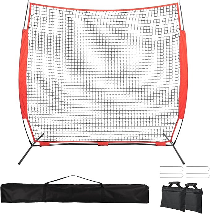 7x7/16x10/20x10ft Backstop Net, Ball Stop Net with Handbag,Fix Sports Net Barrier by 4 Spike&2 Sandbag,Sports Practice Barrier Net for Baseball,Softball,Lacrosse Train,Backstop Net for Backyard-StrideForce Fitness