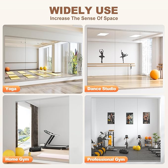 Hasipu Home Gym Mirror 71" L x 32" W - 1PC Large Full Body Mirror for Yoga, Wall-Mounted Mirrors for Fitness, Garage, Dance Studio, 0.16in Tempered Glass Frameless-StrideForce Fitness