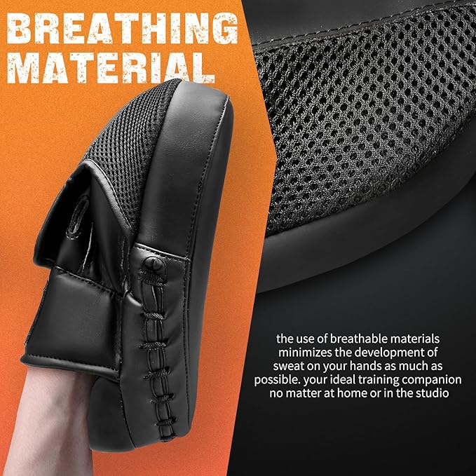 Boxing Pads for Men, Women, & Kids, Leather Focus Mitts for Martial Arts, Boxing Training, Curved Punch Mitts for Karate, Kickboxing,Muay Thai, Taekwondo-StrideForce Fitness