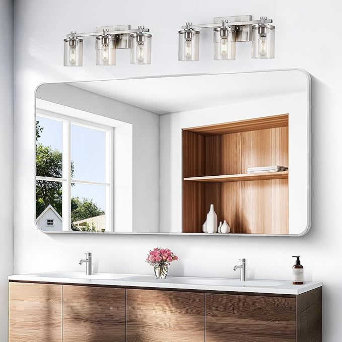 Silver Bathroom Mirror,60x36 inch Wall Mirror for Bathroom Wall Mounted,Rectangle Mirror for Bathroom Over Sink,Modern Frame Round Corner for Living Room,Bedroom Entryway,Horizontal/Vertical-StrideForce Fitness