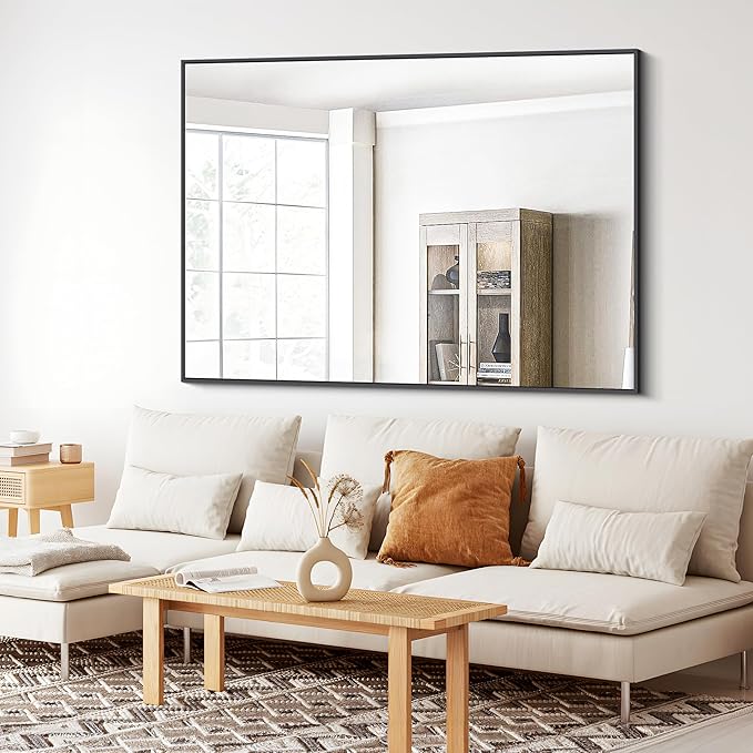 Bathroom Mirror,36x48 inch Large Wall Mirror for Bathroom Wall Mounted Black Rectangle Corner Mirrors,Black Bathroom Mirror for Living Room,Farmhouse,Bedroom Entryway,Horizontal/Vertical-StrideForce Fitness