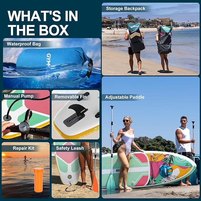 Paddle Board, Inflatable Stand Up SUP Paddle Boards for Adults & Youths of All Skill Levels, Wide & Non-Slip Deck Design Blow Up Paddleboards with Premium Accessories & Storage Bag-StrideForce Fitness