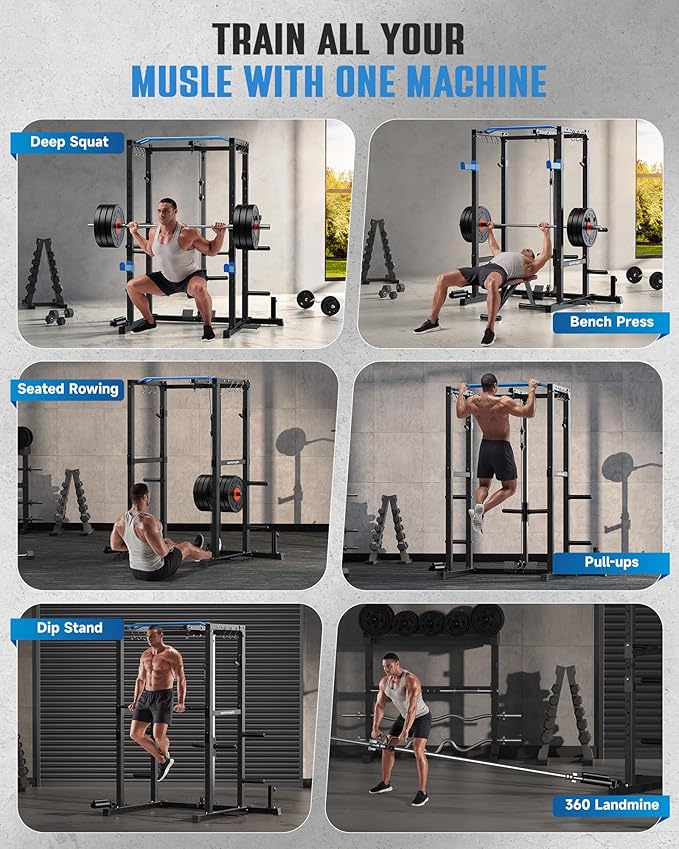 Sportsroyals Power Cage,1600lbs Multi-Function Power Rack with Adjustable Cable Crossover System and More Training Attachment, Weight Cage for Home Gym-StrideForce Fitness