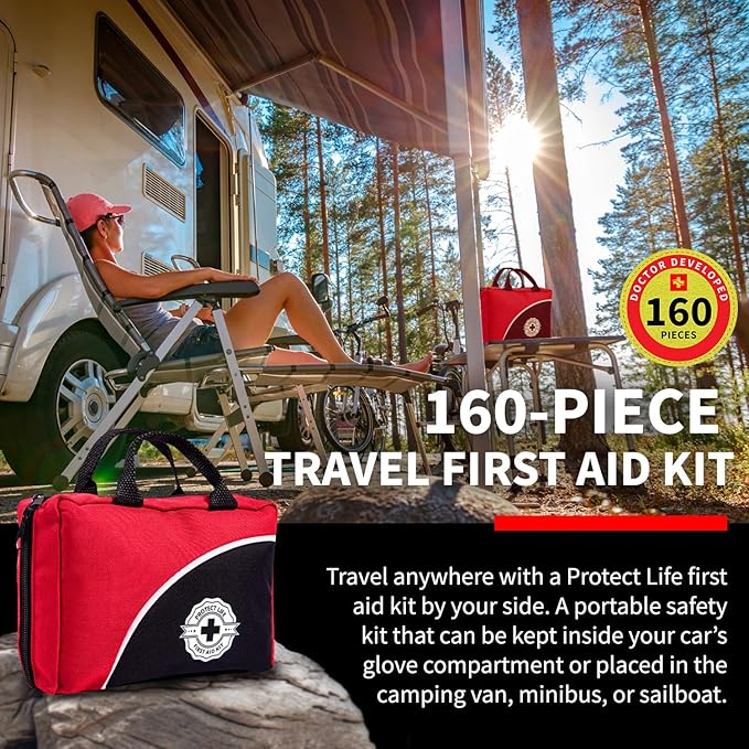 Protect Life Survival First Aid Kit for Home/Business, Camping Survival Kits | Mini Travel First Aid Kit | Camping Equipment | Small Kits for Car | Outdoor Emergency Survivals Pack - 160pcs-StrideForce Fitness