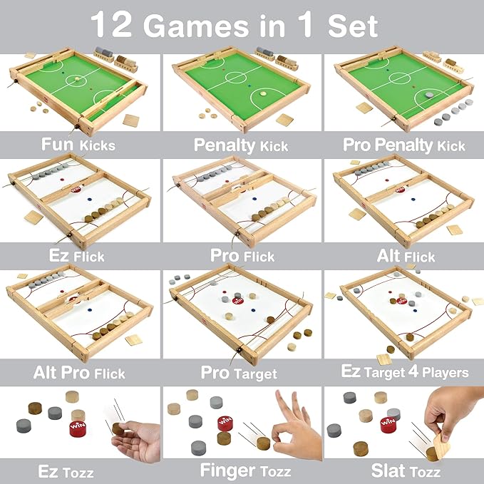 Big Flick n Kick: Wooden Multi Tabletop Indoor Portable Board Games for Kids and Family-StrideForce Fitness