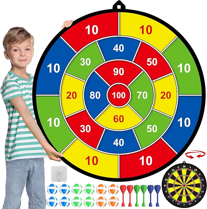 Large Dart Board for Kids, Kids Double-Sided Dart Board with Sticky Balls and Darts, Indoor/Outdoor Sport Fun Party Play Game Toys, Gifts for 3 4 5 6 7 8 9 10 11 12 Year Old Boys Girls-StrideForce Fitness
