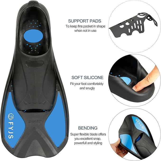 FYJS Short Swim Fins with Comfortable Full Foot Pocket Travel-Size for Snorkeling and Scuba Diving-StrideForce Fitness