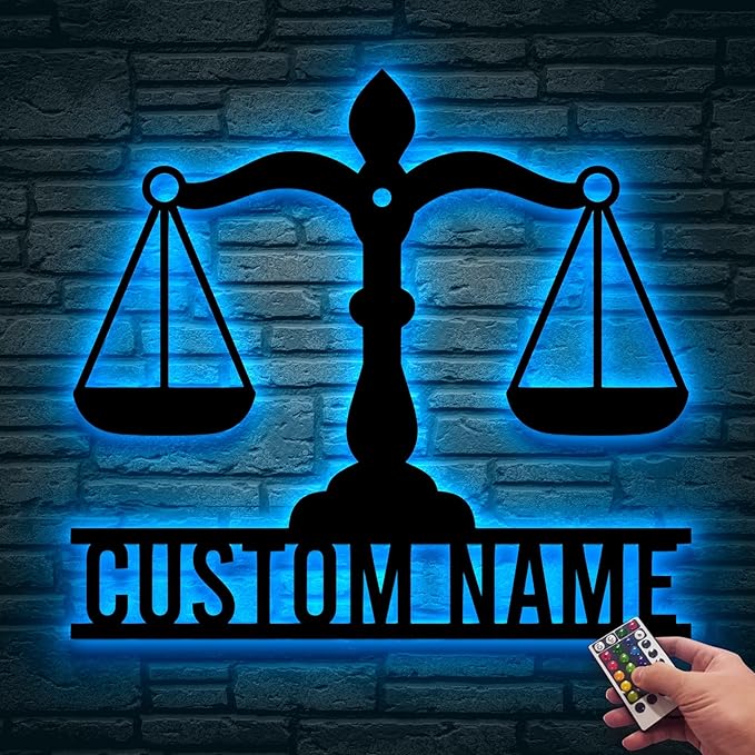 Personalized Lawyer Metal Sign LED Light, Custom Scales of Justice Metal Wall Art With LED Lights, Wall Art Hanging Home Decor Birthday Xmas Gift-StrideForce Fitness