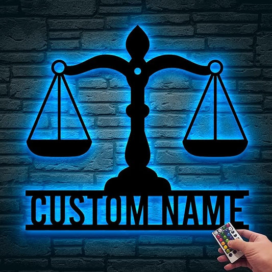 Personalized Lawyer Metal Sign LED Light, Custom Scales of Justice Metal Wall Art With LED Lights, Wall Art Hanging Home Decor Birthday Xmas Gift-StrideForce Fitness