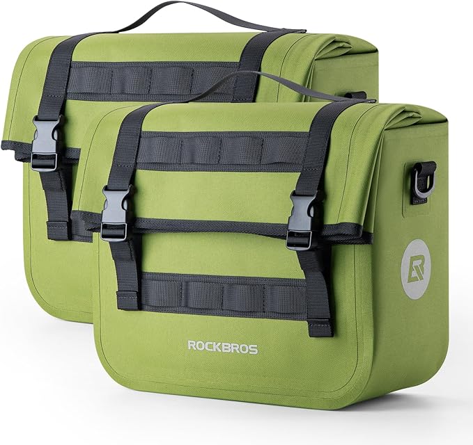 ROCKBROS Bike Panniers 15L Capacity Waterproof Bike Rack Bag Bicycle Panniers for Cycling Commuting Bikepacking Green 2PCS-StrideForce Fitness