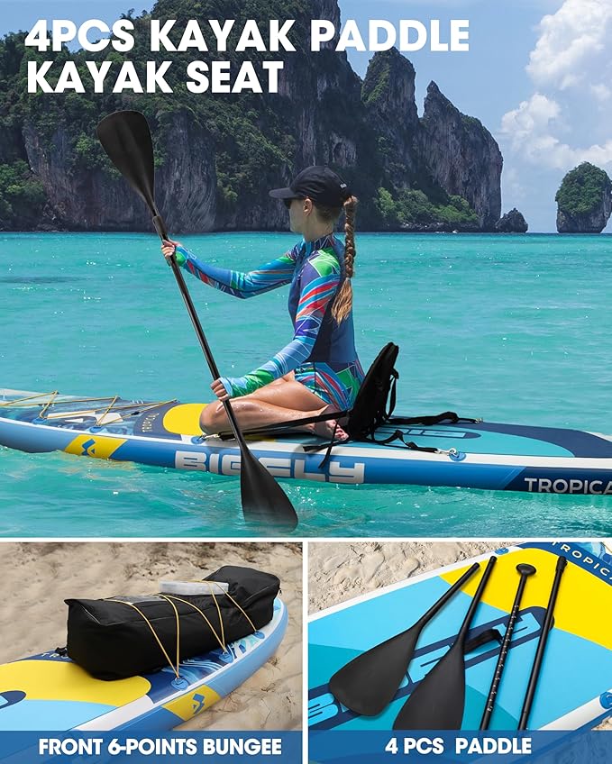 Bigfly Inflatable Stand Up Paddle Board 11’*34”*6”, Blow Up Paddle Board for Adults,with Detachable Fins, Pump, Floating Paddle, Safety Leash,Backpack-StrideForce Fitness