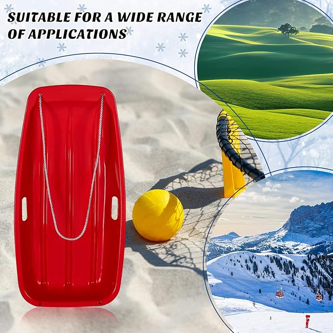 Jerify 12 Pcs 35 in Classic Snow Sled Winter Downhill Sprinter Toboggan with Pull Rope and Handles Plastic Sleds for Kids Adults Snow Sand Board Sleigh, 6 Colors-StrideForce Fitness