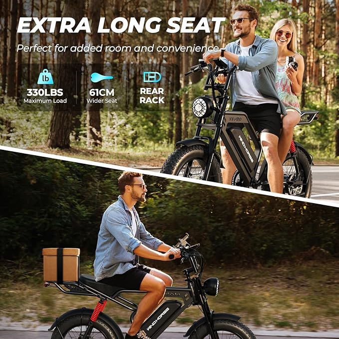 Electric Bike for Adults, 20" Fat Tire EBike 31MPH, 65Miles PAS Range, 1500W Peak Motor Electric Dirt Bike with Long Seat, Rear Rack, 48V 15.6AH Battery All-Terrain Electric Mountain Bike for Off-Road-StrideForce Fitness
