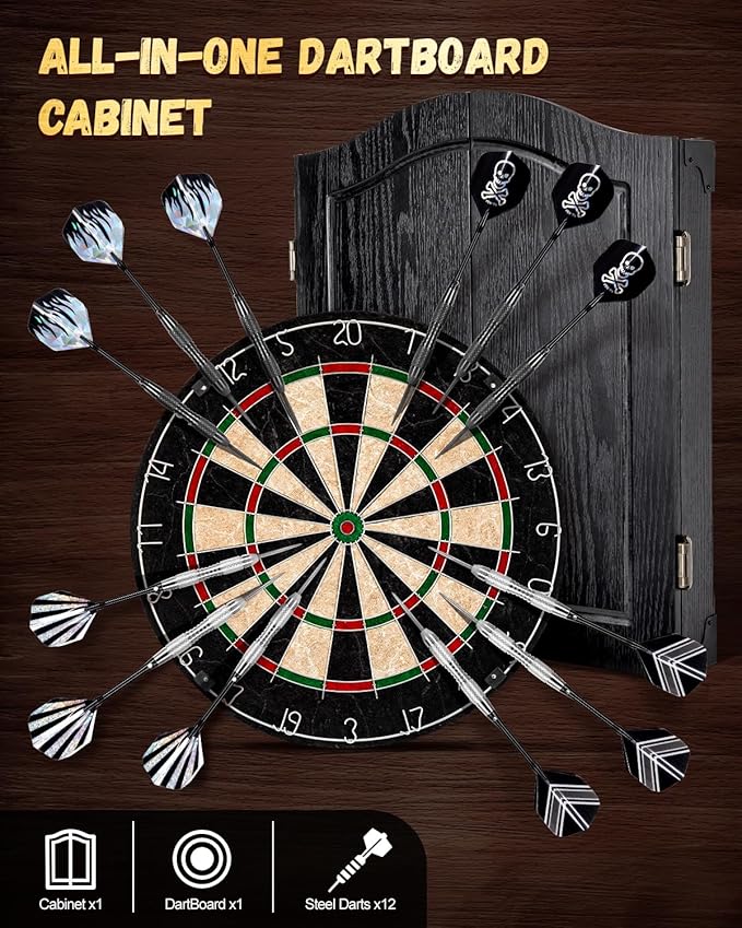Sisal Dart Board Cabinet Sets, Decorative Dart Boards for Adults [6*Steel Darts] - Wooden Dartboard Cabinet with Integrated Scoreboard for Family Game Rooms-StrideForce Fitness