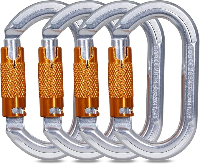 Auto Locking Rock Climbing Carabiner Clips, Heavy Duty Asymmetrical Carabiner Connector Used for Rappelling Rescue Outdoor Climbing, Mountaineer, Hammock, Camping-StrideForce Fitness