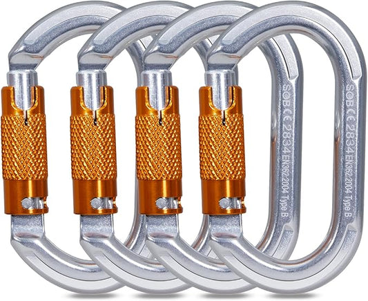 Auto Locking Rock Climbing Carabiner Clips, Heavy Duty Asymmetrical Carabiner Connector Used for Rappelling Rescue Outdoor Climbing, Mountaineer, Hammock, Camping-StrideForce Fitness