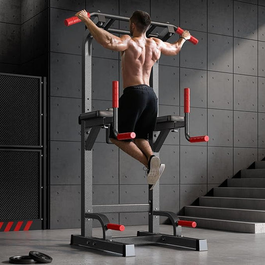 SogesPower Power Tower Pull Up Bar Station Multi-Function Pull Up Bar Stand for Home Gym, Adjustable Height Pull Up Dip Station Dip Bar Strength Training Fitness Equipment,Up to 500LBS-StrideForce Fitness