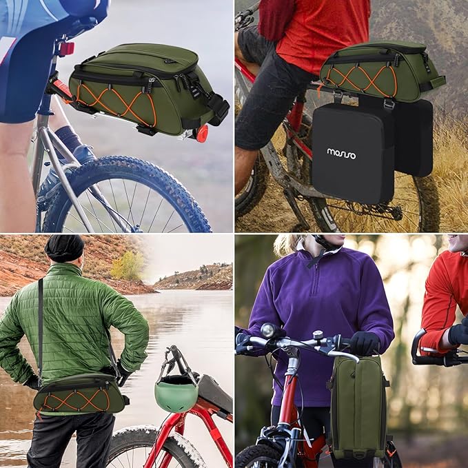 MOSISO Bike Rack Bag with 2 Removable Panniers, Waterproof Bike Trunk Cooler Storage Handbag Insulated Bicycle Rear Seat Pouch, Bicycle Storage Saddle Shoulder Bag Cycling Luggage Pouch, Army Green-StrideForce Fitness